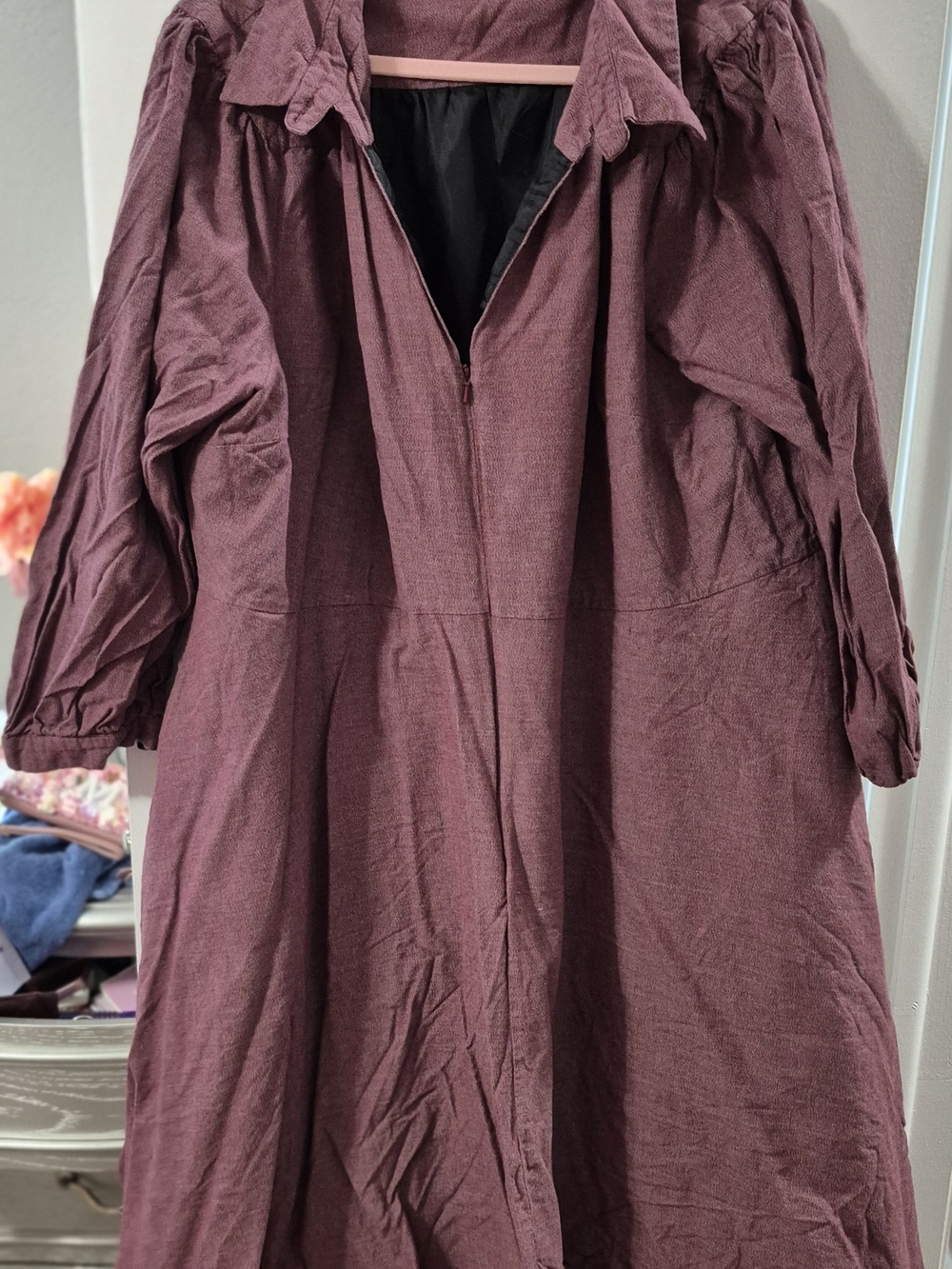 eshakti Mauve Midi Dress Coat with Gathered Shoulders